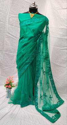 GALANI ENTERPRISE Embroidered Bollywood Net Saree(Green)