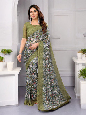 Divastri Printed Bollywood Georgette Saree(Green, Beige)