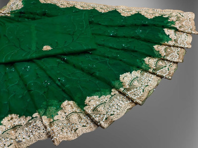 KHRITI FAB Embroidered Bollywood Net Saree(Dark Green)
