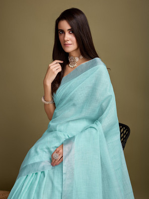 Divastri Self Design Bollywood Linen Saree(Blue)