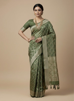 VIDRA Woven Saree with Attached Blouse Satin, Brocade Saree(Blue)