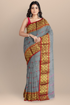 SLAGHA Woven Narayanpet Pure Cotton Saree(Grey)