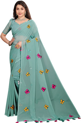 sadika Embroidered, Self Design Bollywood Georgette Saree(Light Green)