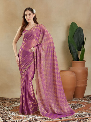 Online Bazaaar Embellished Bollywood Chiffon Saree(Purple)