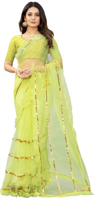 Yashakti Designer Solid/Plain Bollywood Net Saree(Light Green)