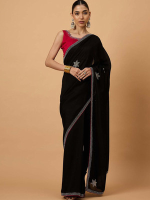 all about you Embellished Daily Wear Silk Blend Saree(Black)