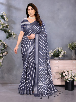 Millstar Digital Print Bollywood Cotton Linen, Art Silk Saree(Grey)