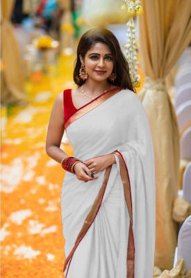 Angelsaree Self Design Daily Wear Georgette Saree(White)