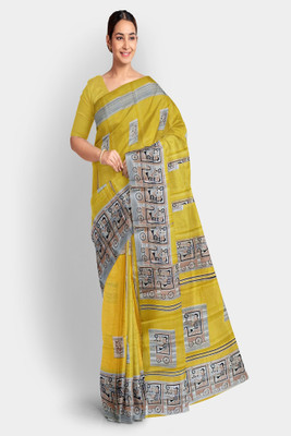 PRIDE SALES Printed Handloom Art Silk Saree(Yellow)