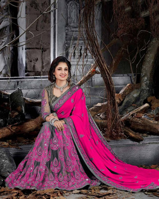b bella creation Embellished Bollywood Net Saree(Pink)