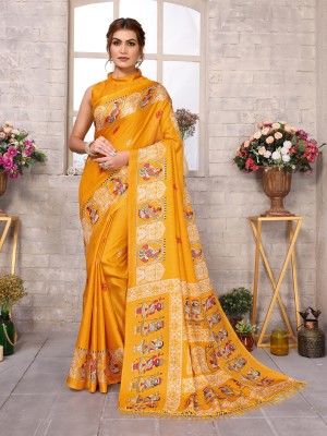 YASHIKA Woven Kalamkari Art Silk Saree(Yellow)