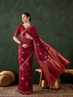 manvaa Embellished Bollywood Silk Blend Saree(Red)