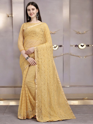 NEXAA Self Design Bollywood Net Saree(Brown)