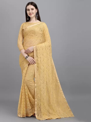 VRLOOKMEFASHION Embroidered Bollywood Net Saree(Cream)