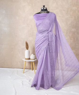 HouseOfCommon Embellished Bollywood Lycra Blend Saree(Purple)