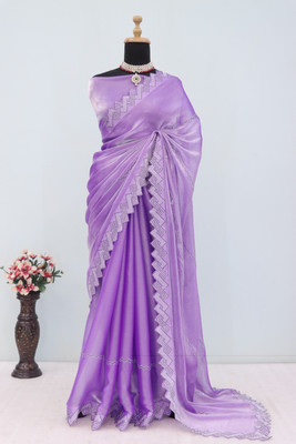 JENNYFEB Embellished Bollywood Jimmy choo Saree(Purple)