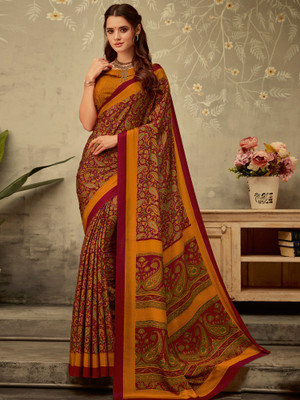 Divastri Printed Kalamkari Crepe Saree(Maroon)