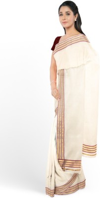 ENNTHRA SAREES Self Design Kasavu Pure Cotton Saree(Cream)