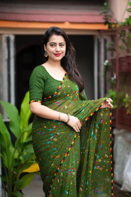 CLOSIAL Printed Bollywood Georgette Saree(Green)