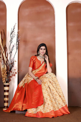 jayant creation Self Design, Woven Banarasi Silk Blend, Jacquard Saree(Beige)