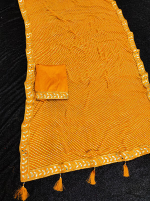 LAKHADATARI PRINTS Printed Bandhani Georgette, Chiffon Saree(Yellow)