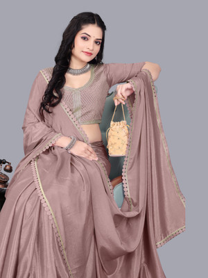 Karyavar Solid/Plain Bollywood Georgette Saree(Beige)
