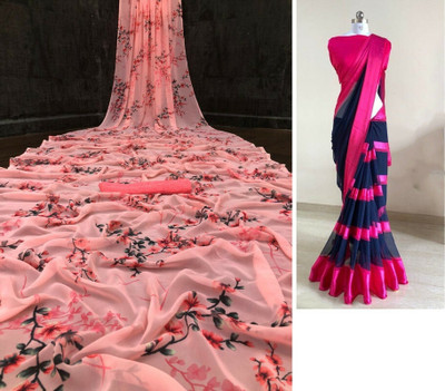 Sita Floral Print Bollywood Georgette Saree(Pack of 2, Pink)