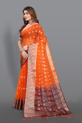 KOTHARI SST Printed Bandhani Organza Saree(Orange)