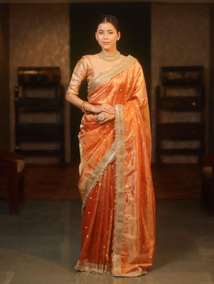 SEVAK SAREES Self Design Banarasi Tissue Saree(Orange)