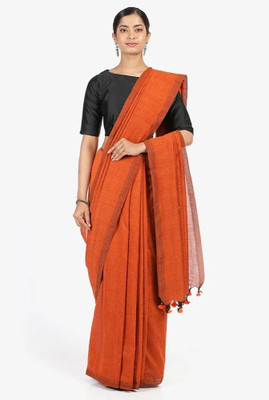 SUSHRITA BOUTIQUE Solid/Plain Bollywood Pure Cotton Saree(Orange)
