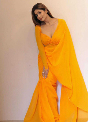 Anand Sarees Solid/Plain, Dyed Bollywood Georgette Saree(Yellow)
