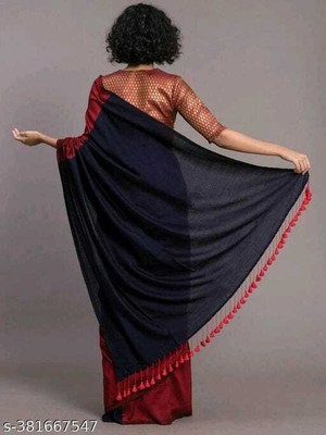 SMRITI BOUTIQUE Solid/Plain Bollywood Handloom Pure Cotton Saree(Red, Black)