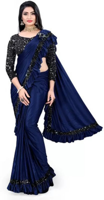 Suali Embellished, Solid/Plain Bollywood Lycra Blend Saree(Blue)