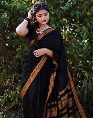 SIRIL Self Design, Woven, Embellished Banarasi Jacquard, Pure Silk Saree(Black, Gold)