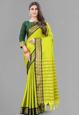 valida Embellished Dharmavaram Cotton Silk Saree(Green, Light Green)