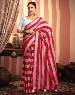 Satrani Printed, Embellished Bollywood Cotton Blend Saree(Red)