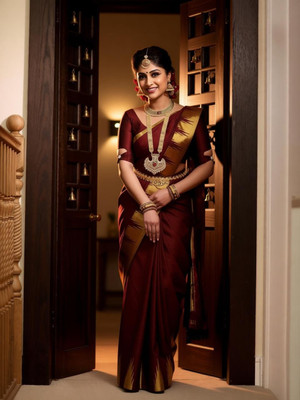 FAB WOVEN Woven Banarasi Art Silk Saree with Unstitched Blouse(Maroon)