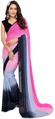 Moda Rapido Striped, Self Design Daily Wear Satin Saree(Pink)