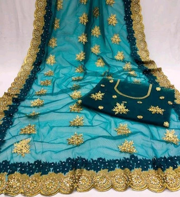 Radheradhey Embroidered, Floral Print Bollywood Net Saree(Dark Green)