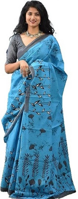 SITA MAHALAKSHMI FASHION Printed Handloom Cotton Blend Saree(Blue)