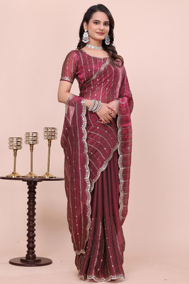 K 5 FASHION Embellished Bollywood Jimmy choo Saree(Pink)