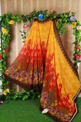 Suntex Printed Bandhani Georgette Saree(Yellow)