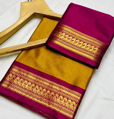 HR ENTERPRISE Printed Bollywood Cotton Silk Saree(Mustard, Red)