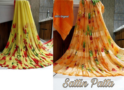 Sanjana Silk Printed Daily Wear Georgette Saree(Pack of 2, Light Green, Orange)