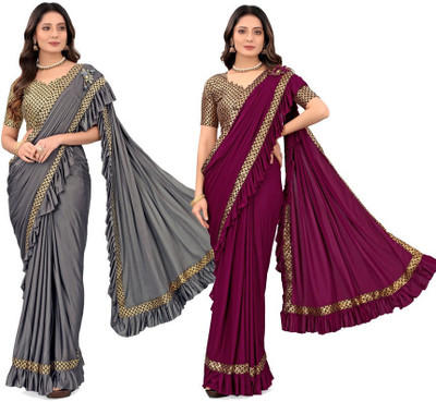 HouseOfCommon Printed Bollywood Lycra Blend Saree(Pack of 2, Multicolor)
