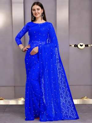 Nexaafashion Embroidered Bollywood Net Saree(Blue)