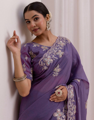 Satrani Embellished, Embroidered Bollywood Chiffon Saree(Purple)