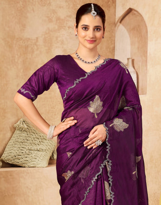 Samah Woven, Embellished Bollywood Silk Blend Saree(Purple)