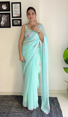 Tasrika Solid/Plain Bollywood Georgette Saree(Light Blue)