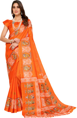 Priyashi Printed Mysore Art Silk Saree(Orange)